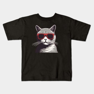 Gray Cat with Shades, Love Cats Kids T-Shirt